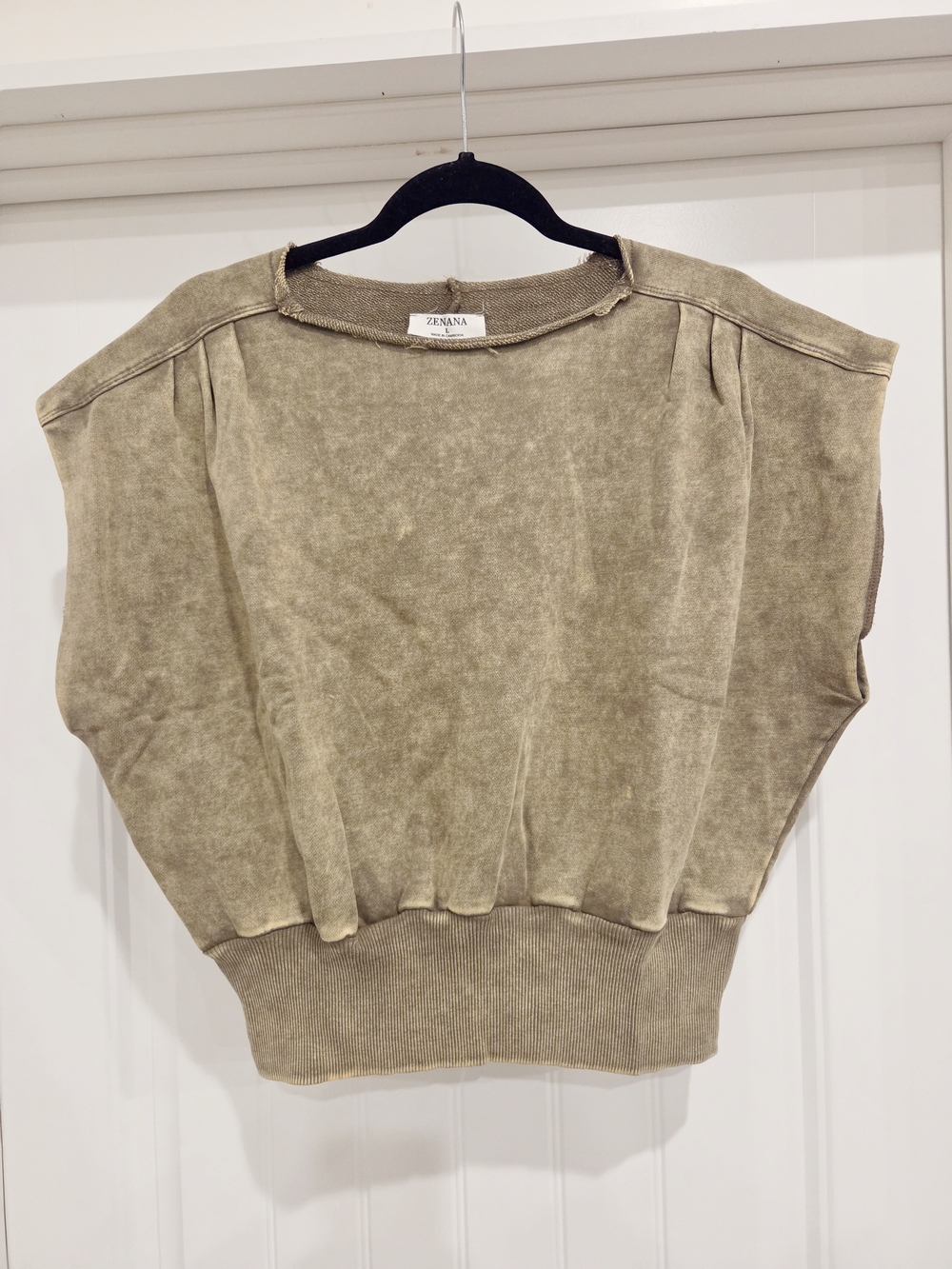 Zenana Washed Taupe Crew Neck Sleeveless Sweatshirt